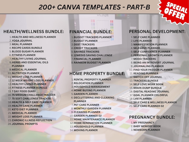 Editable fitness and wellness journal templates in pink and gold aesthetic.