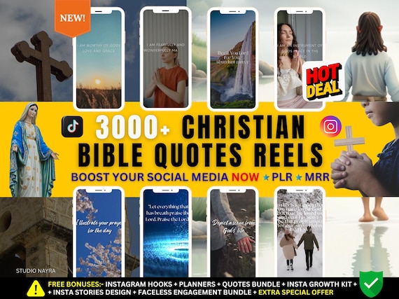 3000+ HD Christian Premade Reels Mega Bundle–MRR/PLR–Viral Bible Quotes Instagram Reels Videos,YouTube Shorts Clips–Social Media Growth