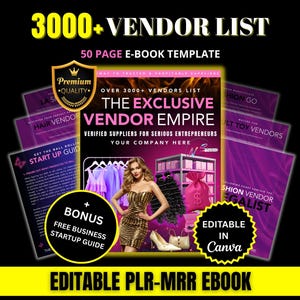 3000+ Ultimate Vendor List for Girl Boss Babe | Wholesale Boutique Vendors, Lash, Wig, Makeup, Clothing | PLR MRR Digital E-Book Template