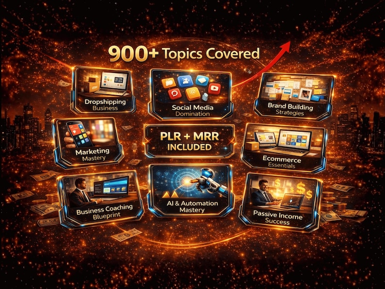 Graphic showing "1000 Business Video" assets included in the mega bundle.