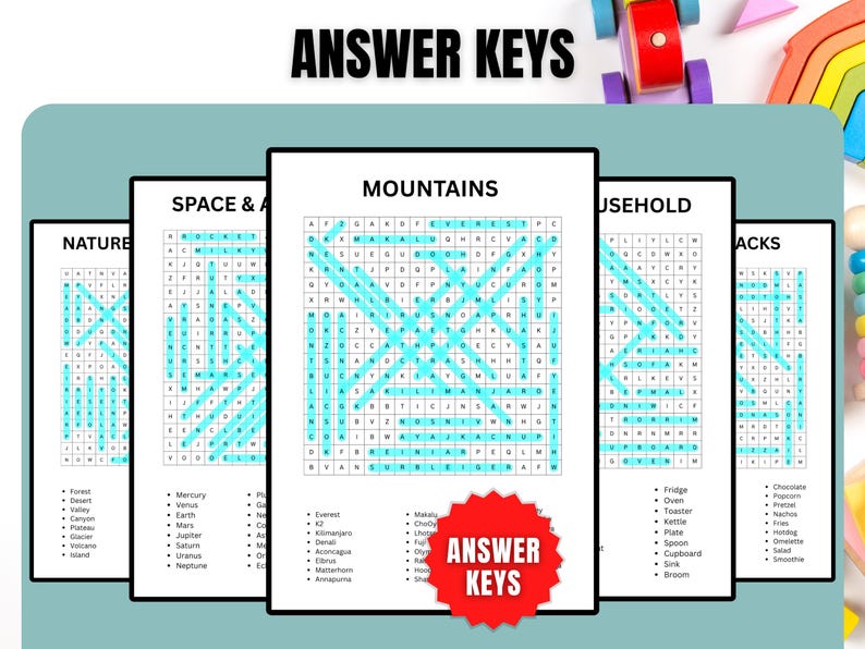 Digital download word search game bundle showing multiple printable puzzles and free bonus Sudoku pages for adults
