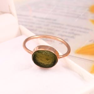 Raw Moldavite Ring: Sterling Silver Meteorite Jewelry