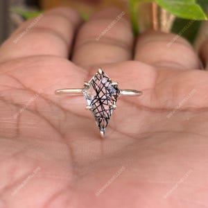 Black Rutile Quartz Kite Ring: 925 Sterling Silver Wedding Jewelry