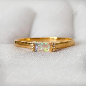 Baguette Opal Ring: Dainty Sterling Silver Minimalist Ring