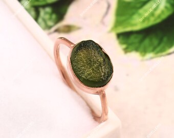 Raw Moldavite Ring: Sterling Silver Meteorite Jewelry