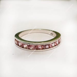 Pink Tourmaline Half Eternity Ring: 925 Sterling Silver Stackable Band