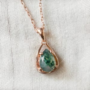 Pear Cut Moss agate Necklace Gold Necklace Sterling Silver Necklace Moss agate pear pendant Solid Gold agate Necklace Gift for Mom Gift