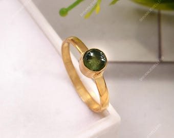 Natural Moldavite Silver Ring: Raw Czech Meteorite Engagement