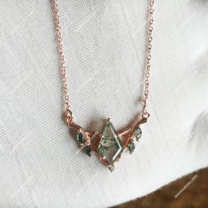 Kite Cut Moss Agate Pendant Necklace, Solid Silver Necklace, Sterling Silver Necklace, Moss Agate Pendant, Gold Necklace Gift for Bridal