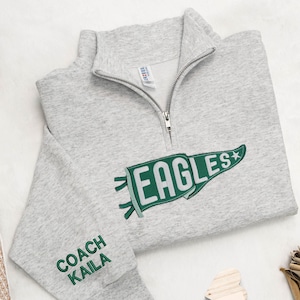 Embroidered School Mascot Quater Zip Sweatshirt, College University Shirt, High School Zip Crewneck, Sorority Gift, Back To School Gift