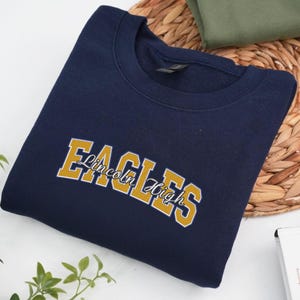 EMBROIDERED Custom Mascot Varsity Sweatshirt, Personalized School Spirit Crewneck, Team Name Shirt, College or High School Pride Hoodie