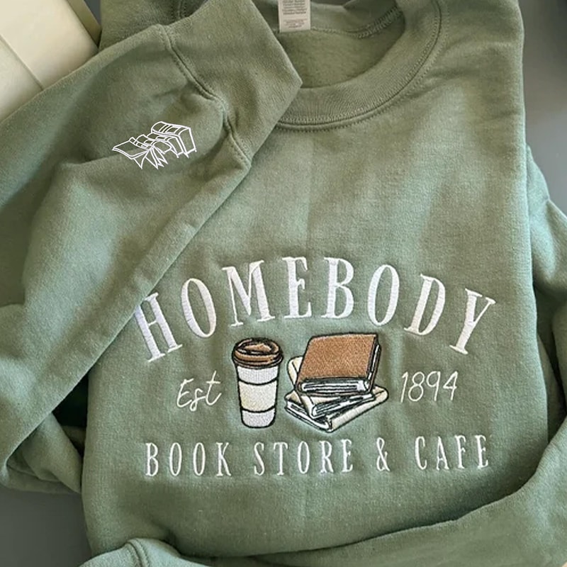 📚Homebody Book Store & Cafe Embroidered Sweatshirt, Personalized Reading Club T-shirt, Gift for Book Lover, Book Club Gift, Bookworm Crewneck