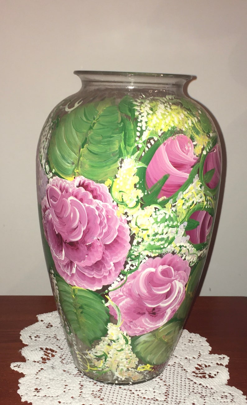 Decorative Hand Painted Pink Roses Vase - Etsy