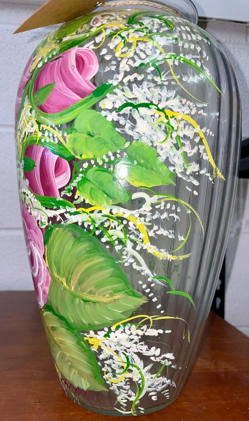 Decorative Hand Painted Pink Roses Vase - Etsy