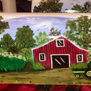 Corn Field and Red Barn Hand Painted Rural Mailbox