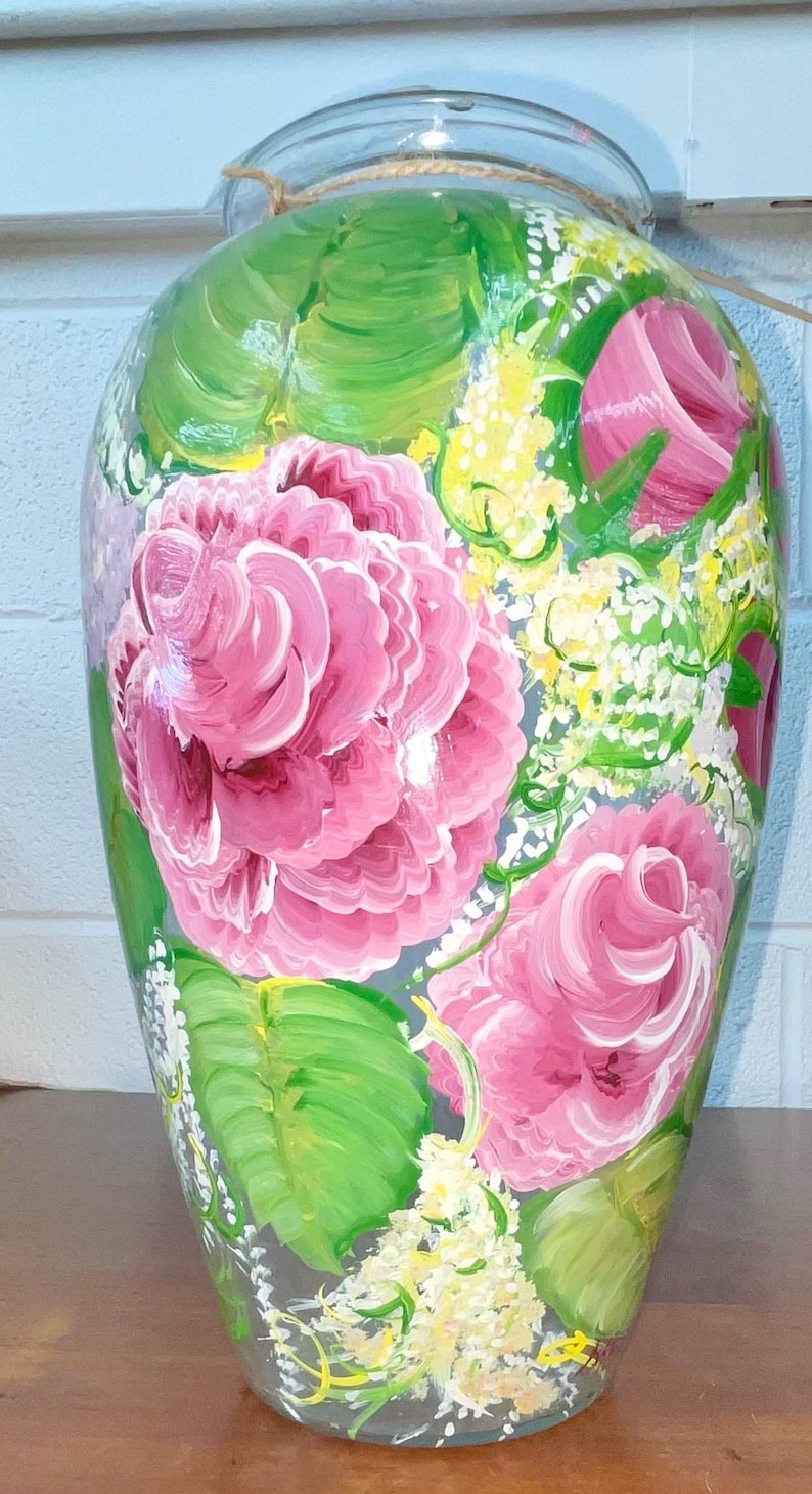 Decorative Hand Painted Pink Roses Vase - Etsy