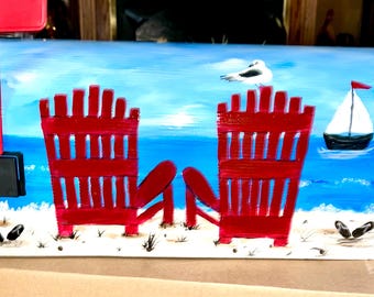 Red Beach Chair Hand Painted Rural Mailbox