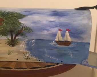 Beach Palm Tree Hand Painted Mailboxe