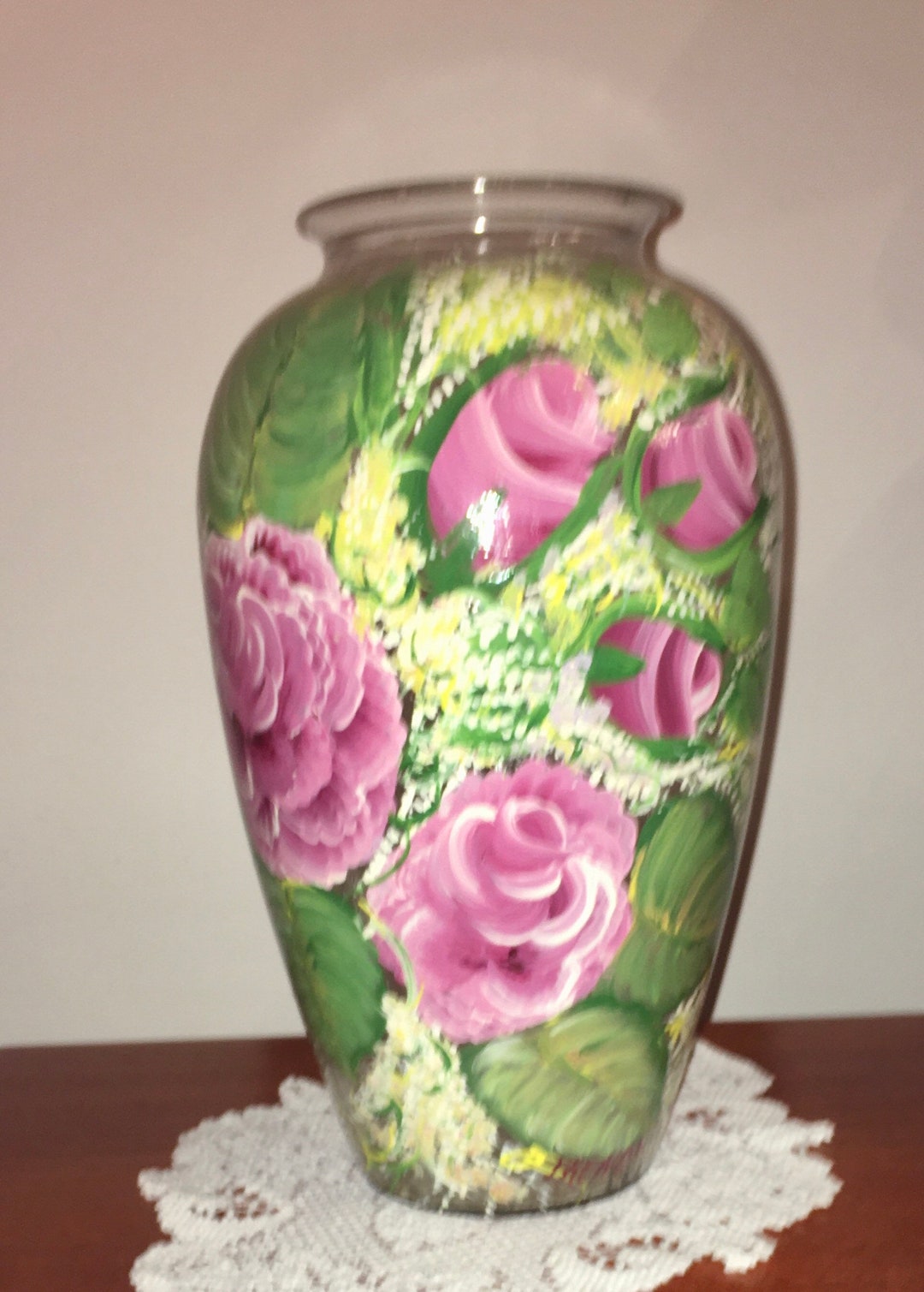 Decorative Hand Painted Pink Roses Vase - Etsy