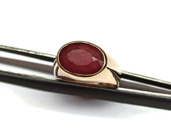 Anello con sigillo in rubino rosso naturale, anello vintage in rame con rubino fatto a mano, anello da uomo con rubino portafortuna, anello con rubino astrologico, anello in oro rosa per ragazzi