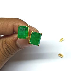 Beautiful Gold Plating Emerald Stud Earrings, 925 Sterling Silver Emerald Studs Birthday Gift For Girls, Handmade Anniversary Gift Studs.
