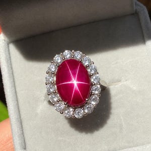 Bague en rubis étoilé rouge de style victorien, grappe de zircons en argent sterling, bijoux de mariage, bijoux en rubis étoilé