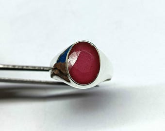 Bague homme en argent sterling 925 massif taille ovale rubis rouge, pierre de naissance, rubis, pierre précieuse, chevalière, bijoux rubis faits main pour cadeau d'anniversaire de garçon