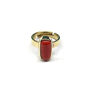 Vintage Panchdhatu Red Coral Ring, Brass Adjustable Ring, Handmade Moonga Ring, Birthstone Astrology Red Coral Ring For Men & Women.