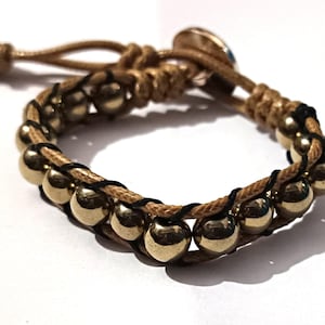 Natural Golden Hematite Bead Bracelet, Handmade Hematite Threaded Bracelet, Delicate Yoga Bracelet, Adjustable Bracelet For Men & Women