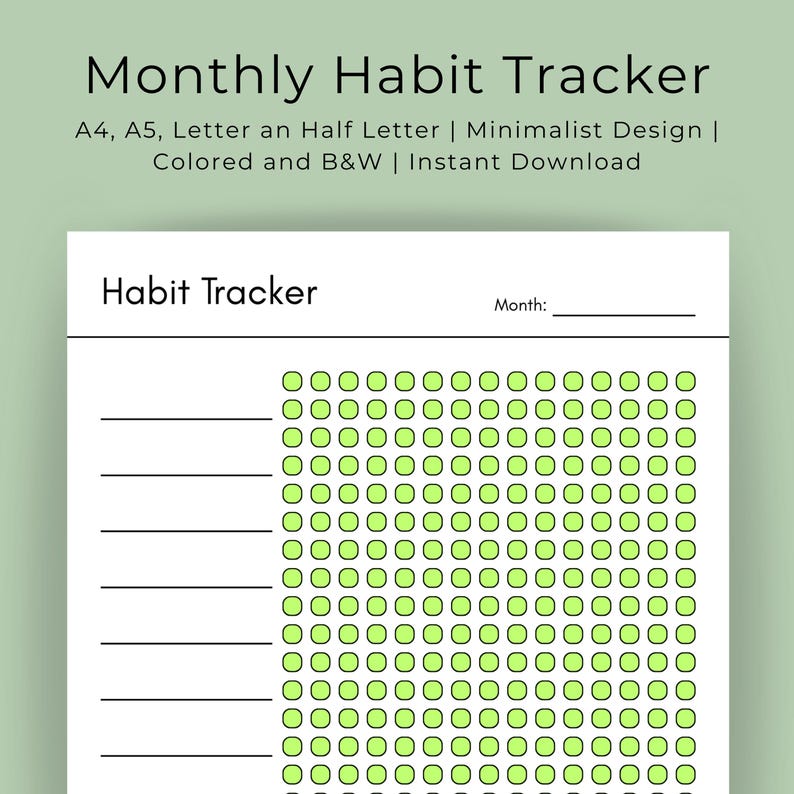 Minimalist Monthly Habit Tracker Printable | 30-day Tracker (PDF) - Etsy