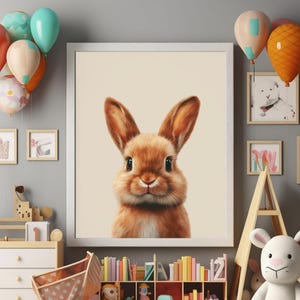 Cute Baby Rabbit Print, Nursery Wall Art, Woodland Animal Decor, Scandinavian Kids Room Art, Digital Download Printable