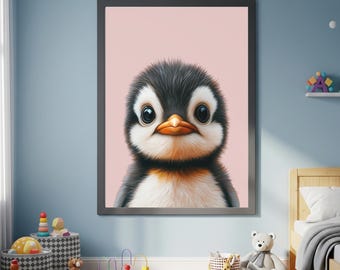 Cute Baby Penguin Print, Nursery Wall Art, Adorable Animal Decor, Scandinavian Kids Room Art, Digital Download Printable