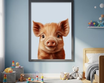 Cute Baby Pig Print, Nursery Wall Art, Farm Animal Decor, Scandinavian Kids Room Art, Digital Download Printable
