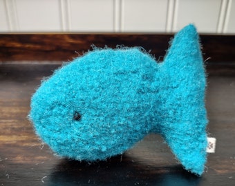 Felted wool cat toy fish with organic catnip-  soft aqua blue. Ecofriendly handknit kitty gift. Durable feline fun for your furry friend