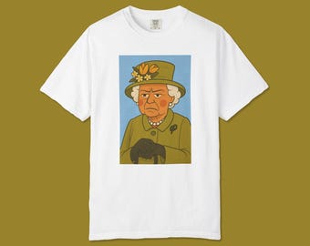 Camiseta gráfica de la Reina Isabel II Gruñona: Camiseta artística de inspiración vintage