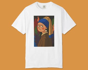 Camiseta de Chica Gruñona con Pendiente de Perla: Camiseta unisex con estampado teñido en prenda