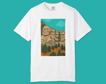 Camiseta gráfica del Monte Rushmore Gruñón: Camiseta de inspiración vintage para amantes del arte