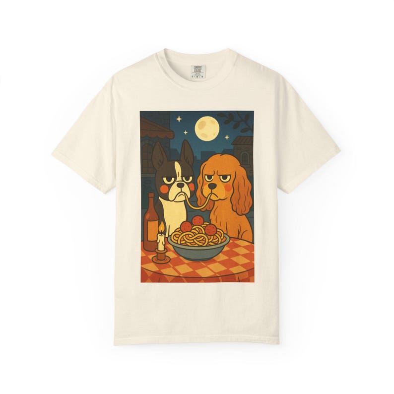 Camiseta con estampado de perros espaguetis gruñones: camisa bohemia unisex Ivory