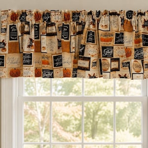 Thanksgiving Patchwork Valance, Farmhouse Pumpkin Window Curtain, Rustic Harvest Decor