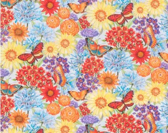 Lebendige Schmetterling Garten Blumen Baumwollstoff
