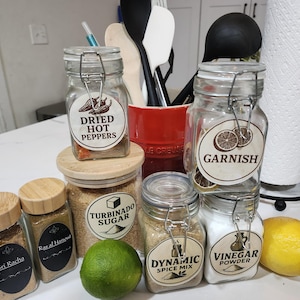 Custom Pantry Storage Jar Set - Airtight Essentials Pack (6-pc.) - Glass Jars with Flip-Top Lids & Labels - Kitchen Organization Gift