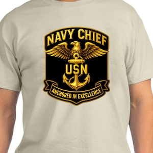 United States Navy T-shirts - Navy Chief Petty Officer Tee – USN CPO – “Anchored in Excellence” Gold Design – Gift for Chief Petty Officer