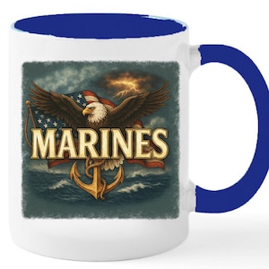 Two Tone Navy and White United States Marine Corps Coffee Mugs - 11 oz & 15 oz Available