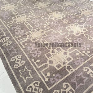 Hand Knotted Oushak Rug – Grey Ivory Turkish Wool Rug – Geometric Vintage Oriental Area Carpet