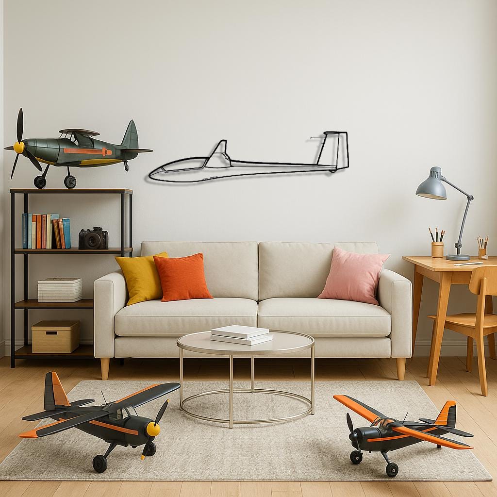 LS8-18 Silhouet metalen muurkunst, kunst aan de muur metalen vliegtuig, metalen vliegtuig silhouet, kunst aan de muur vliegtuig, aangepaste vliegtuigen kunst aan de muur