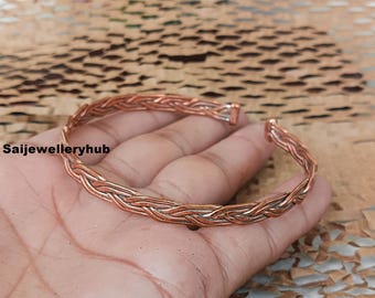 Handmade Braided Copper Bangle: Rustic Woven Healing Cuff