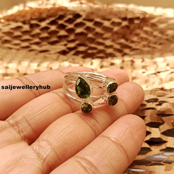 Peridot Gemstone Ring: Sterling Silver Bohemian Statement Ring