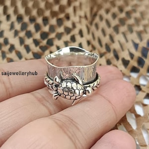 Turtle Textured Spinner Ring, Solid 925 Silver Band Ring, Handmade Good Luck Ring, Women Ring, Meditation Ring, Boho Ring All Size SR45