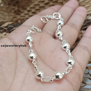 Handmade 925 Sterling Silver Beaded Bracelet for Women, Minimalist Half Round Ball Bracelet, Elegant Chain Bracelet, Gift for Her SR138