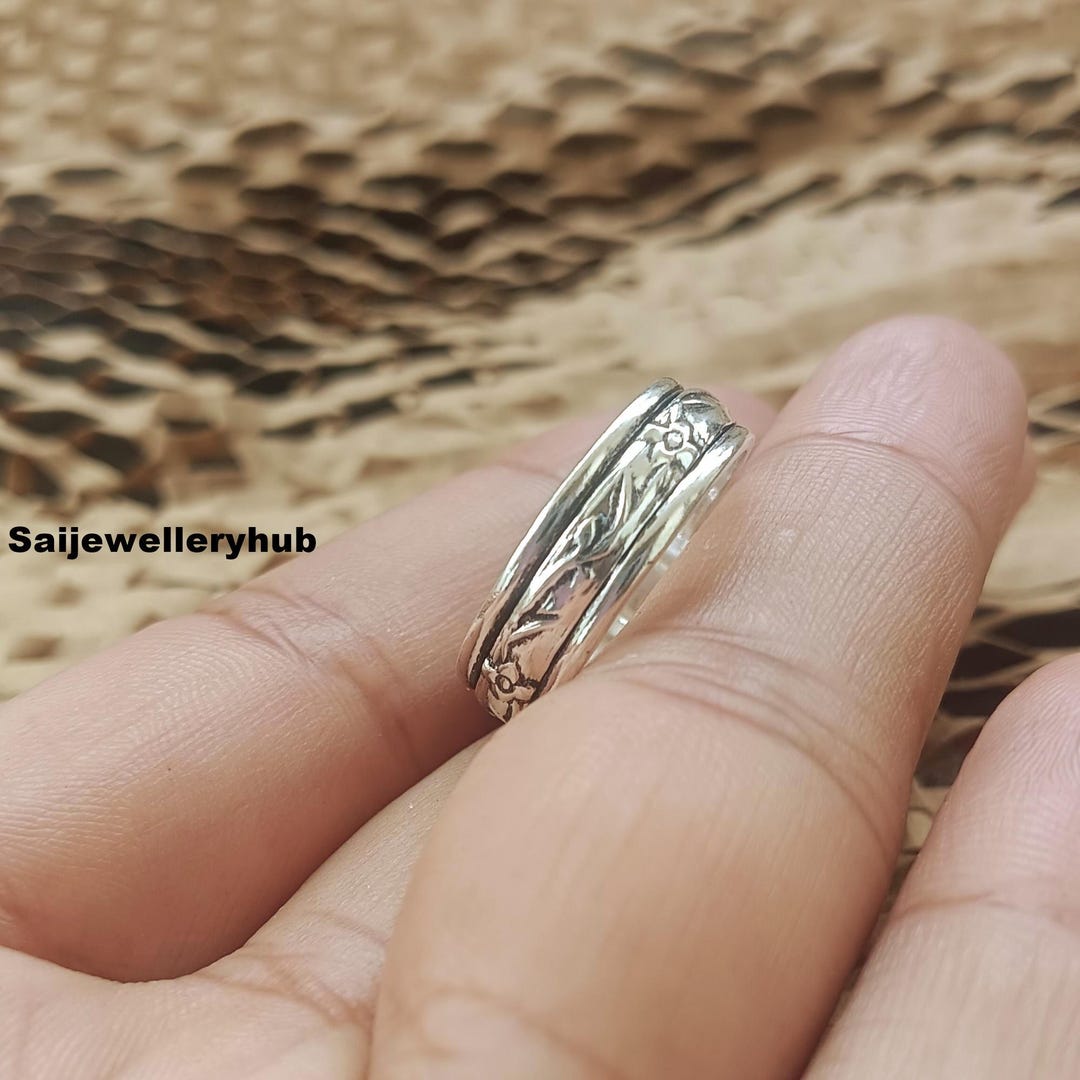 Sterling Silver Floral Spinner Ring: Handmade Filigree Anxiety Band - Etsy